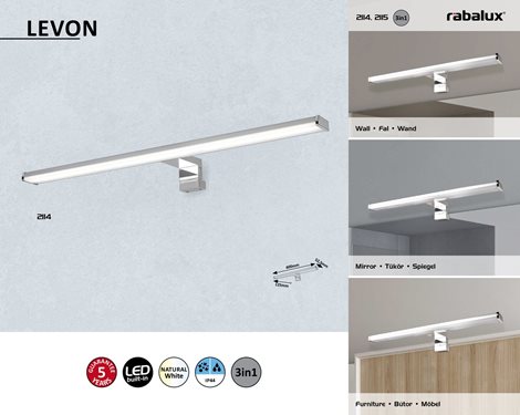 2114 Nástěnné koupelnové svítidlo LEVON s možností montáže na zrcadlo nebo škříňku IP44, 40cm 5