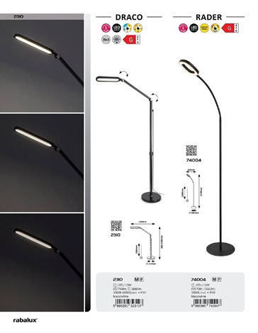 2310 LED Stmívatelná stojací lampa Draco LED/13W/230V 3000-6000K černá 13