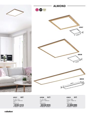 6907 Čtvercové stropní svítidlo Almond 12W 1260lm 295x295mm 5