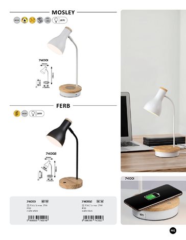 74001 Stmívatelná dotyková stolní lampa s bezdrátovým nabíjením 1xE14/25W/230V kaučukovník 8