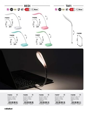 74235 Stmívatelná flexibilní stolní lampa BEDI LED 2W 5V IP20 modrá 7
