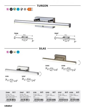 75016 Nástěnné svítidlo nad zrcadlo TURGON LED š490mm 13W 1190lm 3000+4000+6000K IP44 chrom, bílá 6