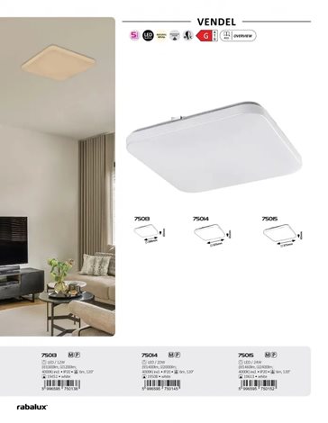 75014 Stropní svítidlo se senzoremVENDEL LED 325x325mm 20W 1400lm 4000K IP20 bílá 9