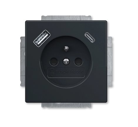 2CKA002017A1918 Zásuvka 1násobná s kolíkem, s clonkami, s nabíjením USB-A, USB-C