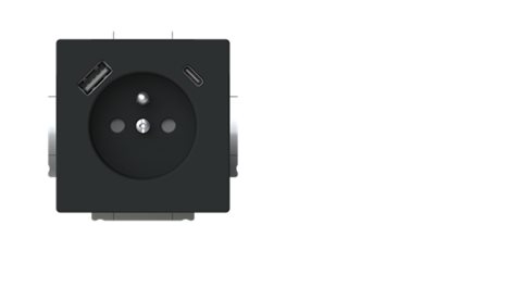 2CKA002017A1919 Zásuvka 1násobná s kolíkem, s clonkami, s nabíjením USB-A, USB-C