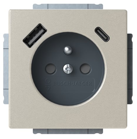 2CKA002017A1920 Zásuvka 1násobná s kolíkem, s clonkami, s nabíjením USB-A, USB-C