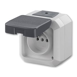 5518N-C02510 S Zásuvka jednonásobná s ochranným kolíkem, s víčkem, IP54, Variant+, šedá