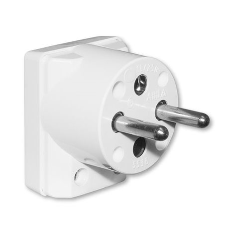5536-2154 Vidlice dvojpólová s ochranným kontaktem, s postranním vývodem 16A 250V AC bílá