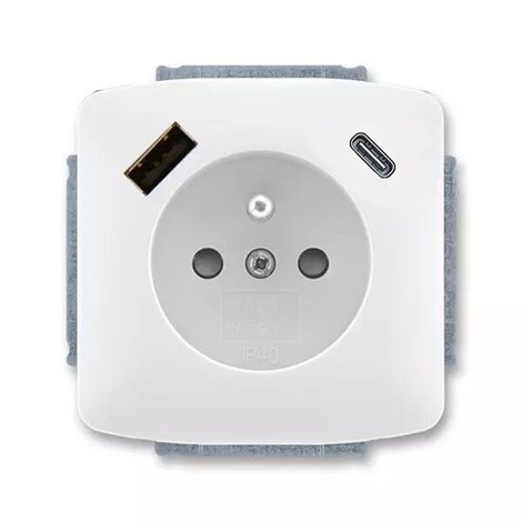 5569A-A32357 B Zásuvka 1násobná s kolíkem, s clonkami, s nabíjením USB-A, USB-C