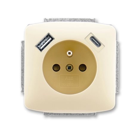 5569A-A32357 C Zásuvka 1násobná s kolíkem, s clonkami, s nabíjením USB-A, USB-C