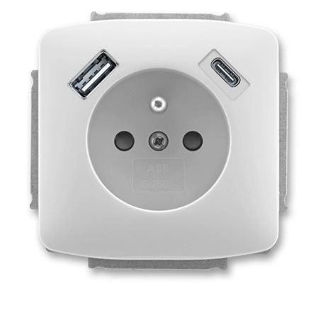 5569A-A32357 S Zásuvka 1násobná s kolíkem, s clonkami, s nabíjením USB-A, USB-C