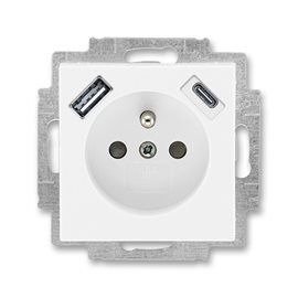 5569H-A32357 03 Zásuvka 1násobná s kolíkem, s clonkami, s nabíjením USB-A, USB-C