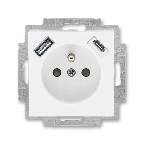 5569H-A32357 03 Zásuvka 1násobná s kolíkem, s clonkami, s nabíjením USB-A, USB-C