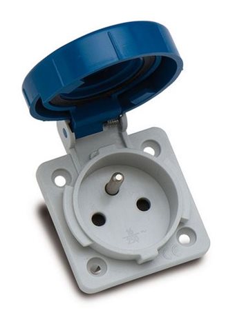 Zásuvka vestavná 13960F IP67/230V/16A s ochranným kolíkem, modrá