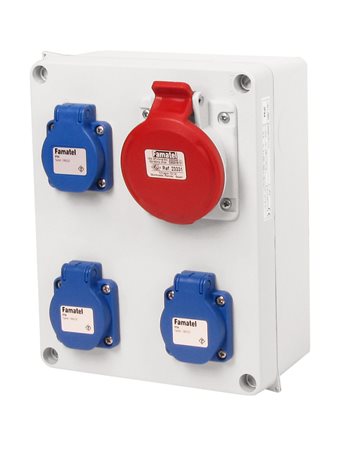 Krabice 2963 IP44 3x230V s ochr. kolíkem, 1x400V/16A/5, 235x182x95mm, hladké boky