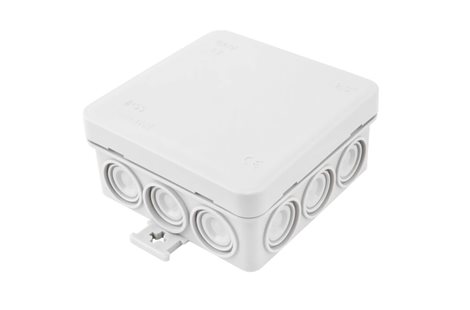 Krabice F12 - MiniBOX IP55 rozbočovací, s naklapávacím víčkem, 85x85x40mm, 12x vstup 2,5mm2.