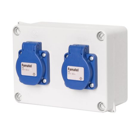 Krabice 3064 IP54 2x230V s ochr. kolíkem, 160x120x73mm, hladké boky