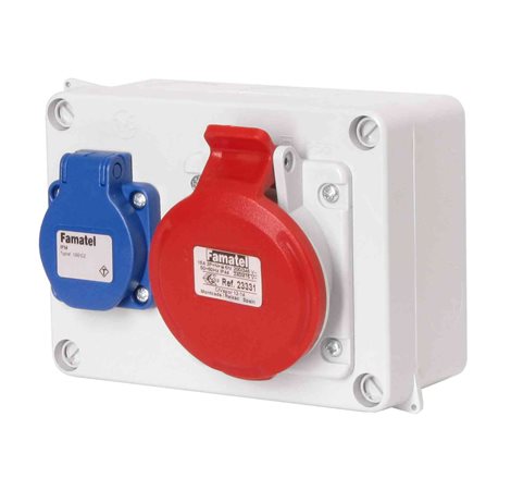 Krabice 3067 IP44 1x230V s ochr. kolíkem, 1x400V/16A/5, 160x120x73mm, hladké boky