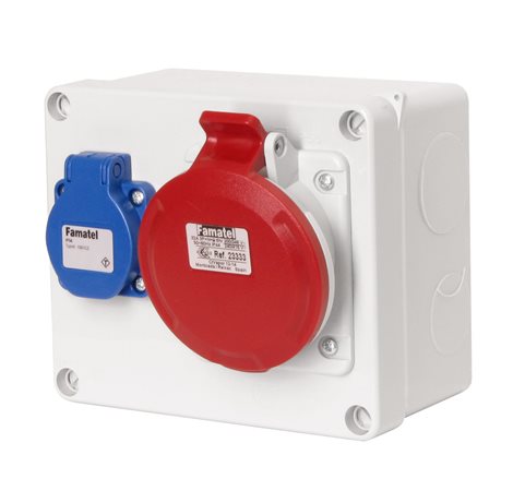 Krabice 3068 IP44 1x230V s ochr. kolíkem, 1x400V/32A/5, 170x140x90mm, hladké boky