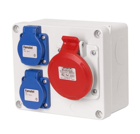 Krabice 3069 IP44 2x230V s ochr. kolíkem, 1x400V/16A/5, 170x140x90mm, hladké boky