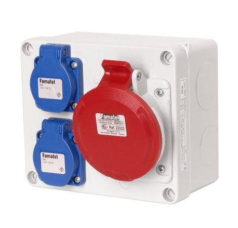 Krabice 3070 IP44 2x230V s ochr. kolíkem, 1x400V/32A/5, 170x140x90mm, hladké boky