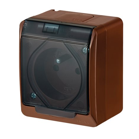 GALATEA IP44 Zásuvka 2P+PE (hnědá / průhledné víčko)