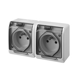 GALATEA IP44 Zásuvka 2x 2P+PE, 2-násobná vodorovná (bílá / průhledné víčko)