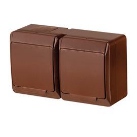 GALATEA IP44 Zásuvka 2x 2P+PE, 2-násobná vodorovná (hnědá)