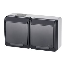 GALATEA IP44 Zásuvka 2x 2P+PE, 2-násobná vodorovná (antracit)
