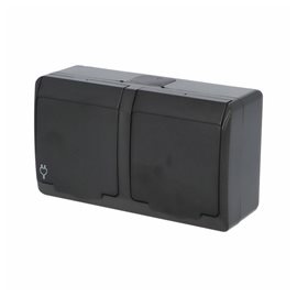 GALATEA IP44 Zásuvka 2x 2P+PE, 2-násobná vodorovná (černá)
