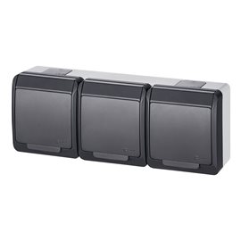 GALATEA IP44 Zásuvka 3x 2P+PE, 3-násobná vodorovná (antracit)