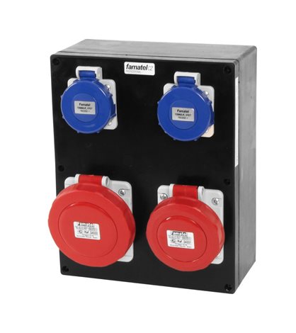 rb307056 Krabice IP65 2x230V s ochr. kolíkem, 1x400V/16A/5, 1x400V/32A/5, hladké boky