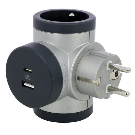 049439 ROZBOČOVAČ 3X2P+T,USB A+C HLINÍK 2
