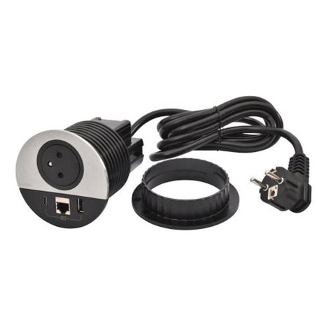 654703 DISQ80 2P+T USB A+C RJ45 Č/KOV 2