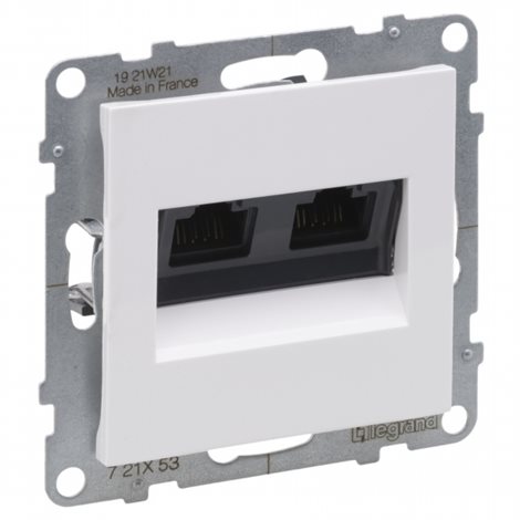 72C5UB2 SUNO BÍLÁ DATOVÁ ZÁSUVKA DVOJITÁ 2X RJ45 CAT.5E, UTP NESTÍNĚNNÁ, VYBAVENÁ BEZNÁSTROJOVÝM MOD