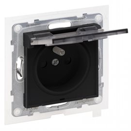 721486 SUNO ČERNÁ ZÁSUVKA 2P+T S DĚTSKOU OCHRANOU, KLAPKA IP44