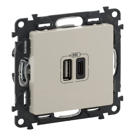 753206 VALL DVOJ.NABÍJEČ. USB A+C BÉŽ.