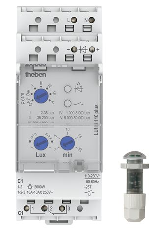 Soumrakový spínač LUNA 110 plus EL analogový, externí čidlo na světlo, IP 20, Sensor IP 66 1