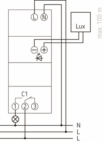 Soumrakový spínač LUNA 110 plus EL analogový, externí čidlo na světlo, IP 20, Sensor IP 66 3