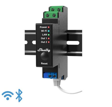 SHELLY PRO 2PM Spínací modul na DIN lištu s měřením spotřeby, 2kanálový, LAN, WiFi, Bluetooth 1