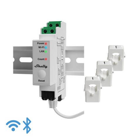 SHELLY PRO 3EM-120 Elektroměr třífázový na DIN lištu vč. 3 MT 120A(vodiče max pr. 15mm) LAN WiFi Blu 2