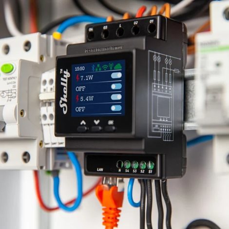 SHELLY PRO 4PM Spínací modul na DIN lištu s měřením spotřeby, 4kanálový, LAN, Wifi, Bluetooth  3
