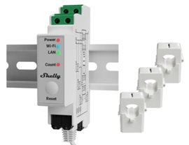 SHELLY PRO 3EM-120 Elektroměr třífázový na DIN lištu vč. 3 MT 120A(vodiče max pr. 15mm) LAN WiFi Blu