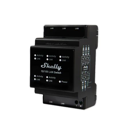 SHELLY LAN SWITCH Ethernetový přepínač na DIN lištu 5x RJ45 1