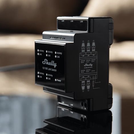 SHELLY LAN SWITCH Ethernetový přepínač na DIN lištu 5x RJ45 4