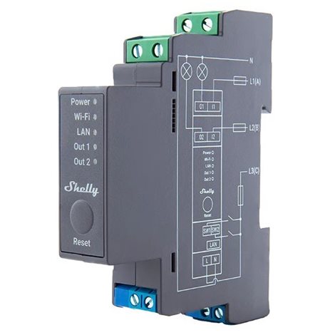 SHELLY PRO 2 Spínací modul na DIN lištu 2kanálový, LAN, WiFi, Bluetooth 3