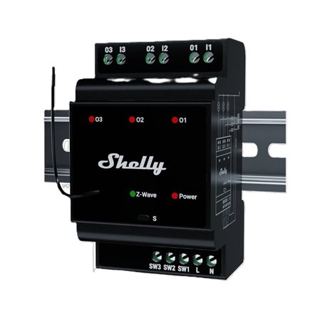 SHELLY WAVE PRO 3 LR Spínací modul na DIN lištu 3kanálový, Z-Wave Long Range 2
