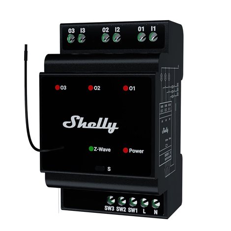 SHELLY WAVE PRO 3 LR Spínací modul na DIN lištu 3kanálový, Z-Wave Long Range 1