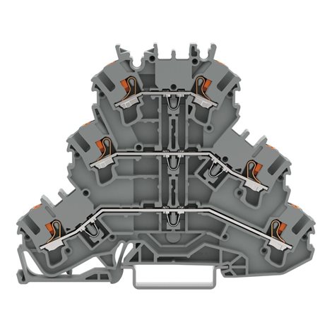 2202-3201 Třípatrová svorka s ovládacím tlačítkem průchozí/průchozí/průchozí svorka; 2,50 mm²; Šedá