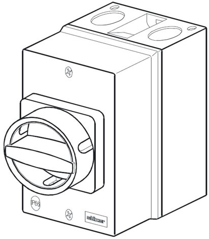 H233-41300-710N4 Vypínač 40A 3p, 0-1, v plast.krytu, č/žl.ovl.uzamyk 2